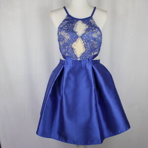 Maniju Royal Blue Lace Bodice Cocktail Dress